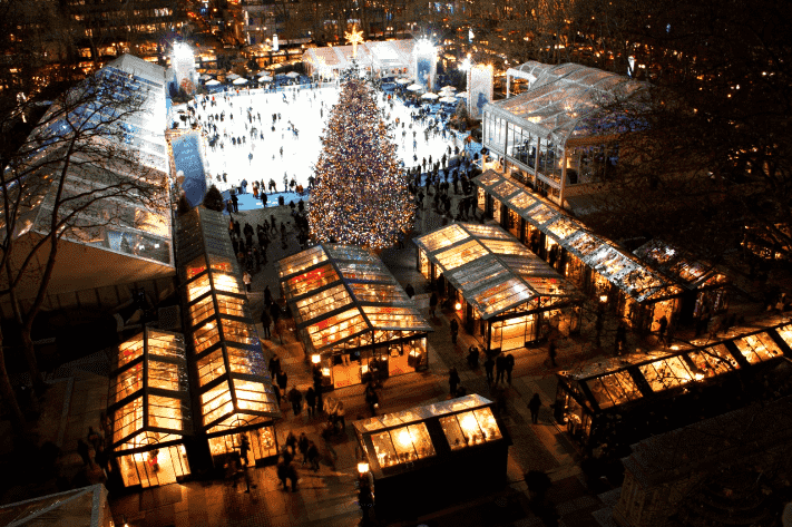 The Holiday Shops no Bryant Park em Nova York The Holiday Shops no Bryant Park em Nova York